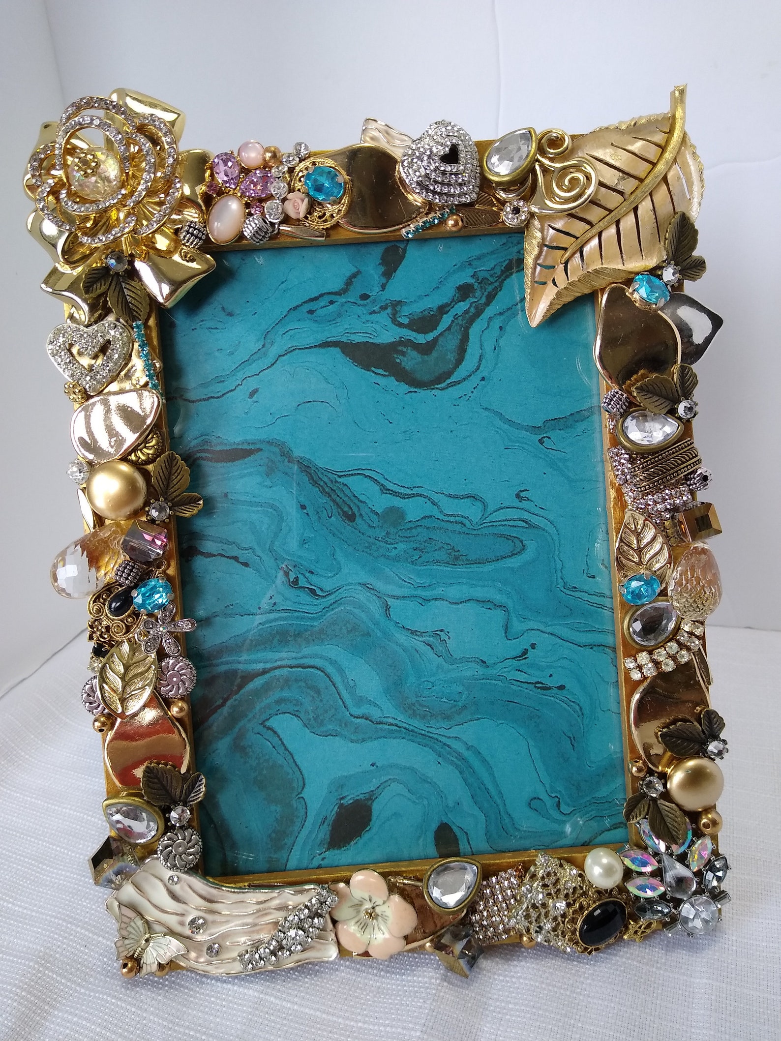 Jeweled Beaded Picture Frame Reclaimed Gift Birthday Home Etsy
