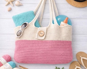 Strandtasche Häkelmuster • Einfache Sommertasche PDF • Anleitung für Anfänger • Große Markttasche Muster • Sofort Download
