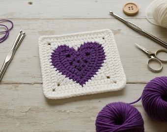 Herz Oma Quadrat Muster | Valentinstag häkeln | DIY Decke, Kissen, Geschenkidee | PDF-Datei