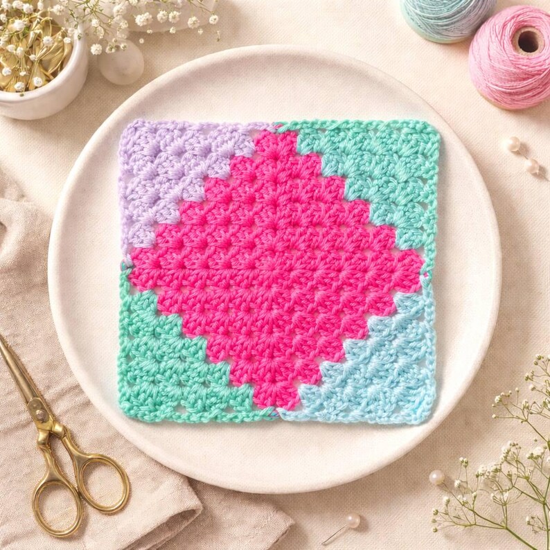 Geometric Granny Square Crochet Pattern PDF | Bold Color Block Motif ...