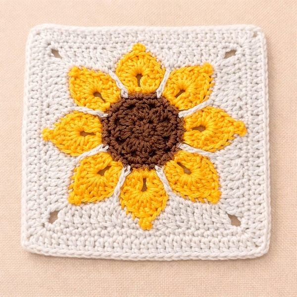 Sunlit Sunflower – Crochet Granny Square Pattern | Floral Granny Square PDF | Textured Flower Motif Pattern | Blanket & Afghan Block