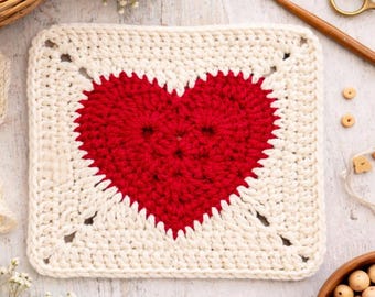 Herz Oma Quadrat Häkelanleitung PDF | Liebe Quadrat Motiv | Einfache Häkelanleitung | Valentine Häkelblock | Decke & Kissen Muster