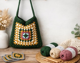 Einfaches Häkelmuster für Omas quadratische Taschen • PDF Anleitung für Anfänger • Retro häkeln Geldbörse DIY • Sofortiger Download Häkeltasche
