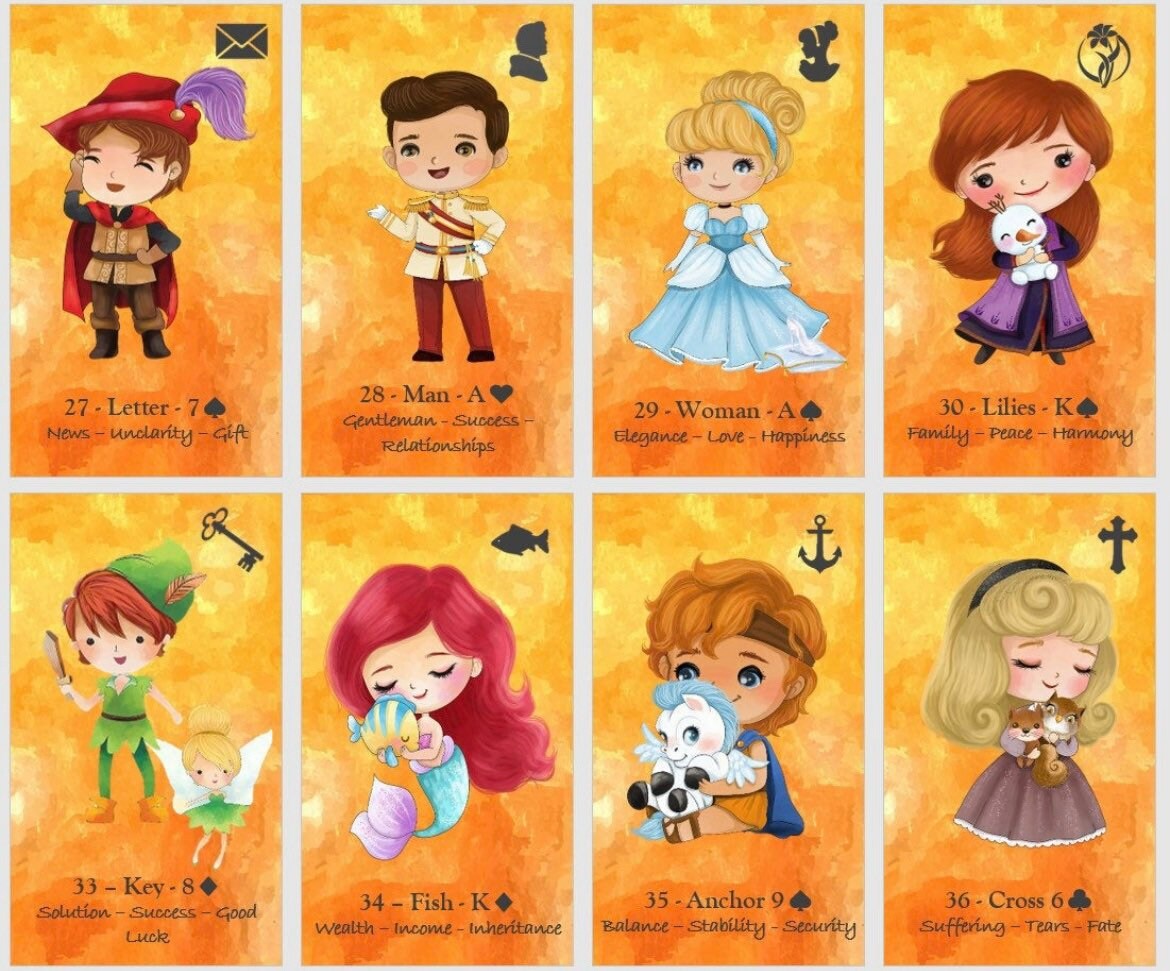 Kawaii Disney Lenormand Deck chibi Character Art movie - Etsy