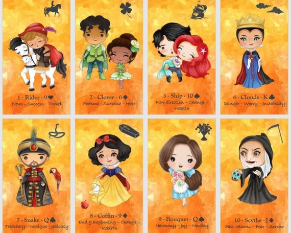 4 Left Kawaii Disney Lenormand Deck chibi Character Cards 
