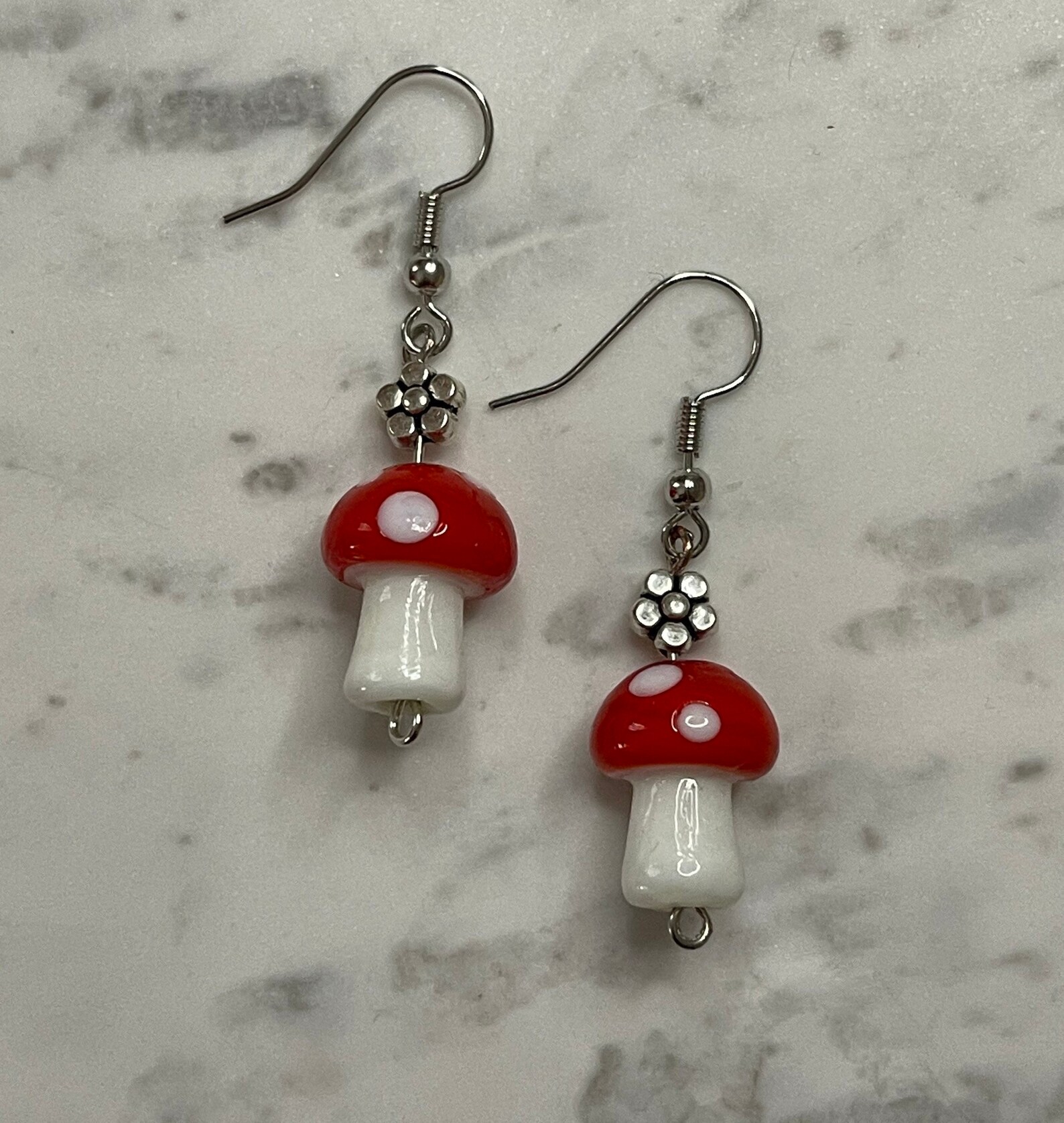 Red Mushroom Earrings with Flowers Etsy