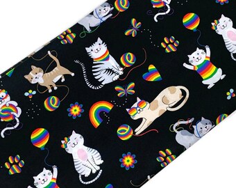 Rainbow Cat Fabric Sold by the YARD. Bow Wow Meow by Freckle + Lollie. Black & White Kittens on 100% Cotton for Quilting, Clothing, Décor.