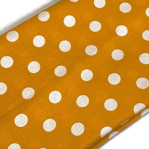 Large Yellow Polka Dot Print Fabric by the YARD. Yellow with 3/4 Inch White Dots. 100% Cotton for quilting, clothing, home décor, kids room.