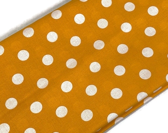 Large Yellow Polka Dot Print Fabric by the YARD. Yellow with 3/4 Inch White Dots. 100% Cotton for quilting, clothing, home décor, kids room.