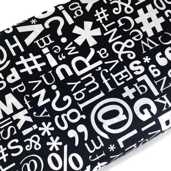 Black & White Graphic Typewriter Print Fabric by the Yard. Typecast by Windham Fabrics. 100% Cotton Letter Fabric for Quilting, Home Décor.