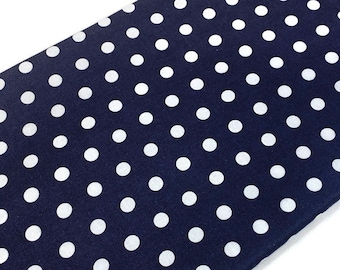 Navy Blue Polka Dot Print Fabric by the YARD.  Navy Blue with 1 Centimeter White Dots. 100% Cotton Fabric for quilting, clothing, home décor