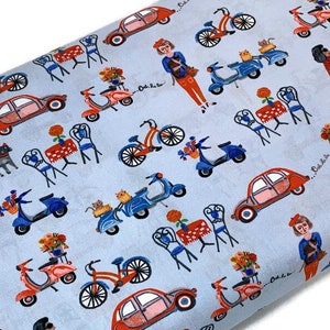French Street Scene Blue Fabric by the YARD. OohLaLa Paris, France Windham Fabrics. 100% Cotton Fabric for quilting, sewing, apparel, décor.