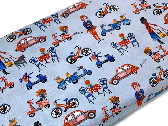 French Street Scene Blue Fabric by the YARD. Oohlala Paris - Etsy