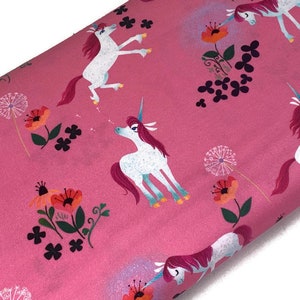 Pink Uni the Unicorn Print Fabric by the Yard. White Unicorns from Riley Blake Fabrics 100% Cotton for Quilting, Clothing, or Home Décor.