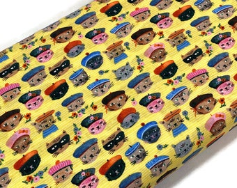 Cool French Cats Fabric Sold by the YARD. OohLaLa Cool Cats in Hats Windham Fabrics 100% Cotton Fabric for quilting, sewing, clothing, décor
