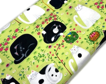 Springtime Happy Cat Fabric Sold by the YARD. Henry Glass "Day Dreamer" Kittens in the Grass. 100% Cotton for Quilting, Clothing, Home Décor