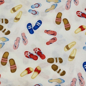White Flip Flop Print Fabric by the YARD. Dear Stella Summer Prints. Beach, Sea, Ocean Designs 100% Cotton for Sewing, Quilting, Home Decor. image 2