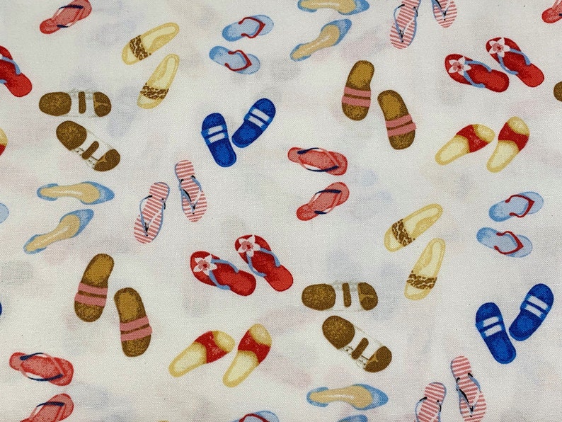 White Flip Flop Print Fabric by the YARD. Dear Stella Summer Prints. Beach, Sea, Ocean Designs 100% Cotton for Sewing, Quilting, Home Decor. image 2