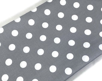 Large Gray Polka Dot Print Fabric by the YARD.  Gray with 3/4 Inch White Dots. 100% Cotton for quilting, clothing, home décor, kids room.