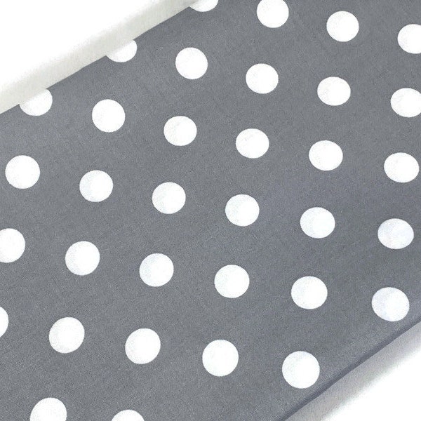 Large Gray Polka Dot Print Fabric by the YARD.  Gray with 3/4 Inch White Dots. 100% Cotton for quilting, clothing, home décor, kids room.