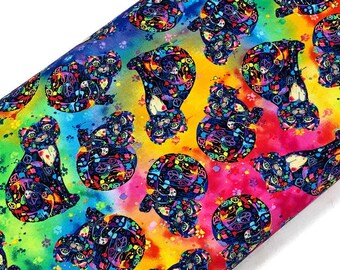 Rainbow Cat Fabric Sold by the YARD. Timeless Treasures Hippie Peace Sign, Neon Paint Splatter 100% Cotton for Quilts, Clothing, Home Décor.