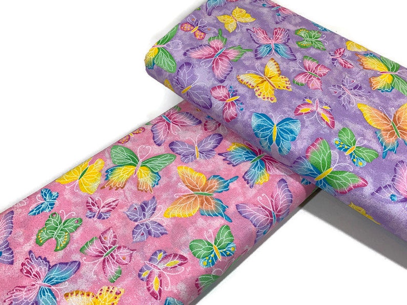 Lavender Butterfly Fabric by the YARD. Rainbow Butterflies Etsy