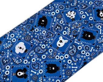 Bandana Dog Fabric Sold by the YARD. Bow Wow Meow by Freckle + Lollie. Blue, Black & White Faces on 100% Cotton for Quilts, Clothing, Décor.