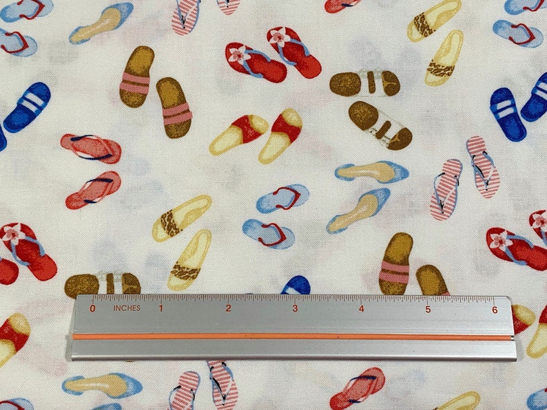 White Flip Flop Print Fabric by the YARD. Dear Stella Summer Prints. Beach, Sea, Ocean Designs 100% Cotton for Sewing, Quilting, Home Decor. image 4