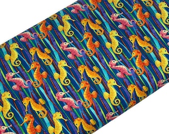 Seahorse Print Fabric, 100% Quilt Cotton, Ocean Theme