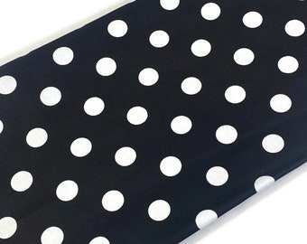Large Black Polka Dot Print Fabric by the YARD.  Black with 3/4 Quarter Inch White Dots. 100% Cotton for quilting, clothing, home décor.