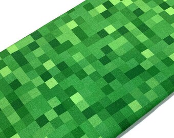 Minecraft Fabric by the YARD.  Minecraft Pixels--Grass Block Tops--Creeper Green. 100% Cotton Fabric for quilting, clothing, home décor.