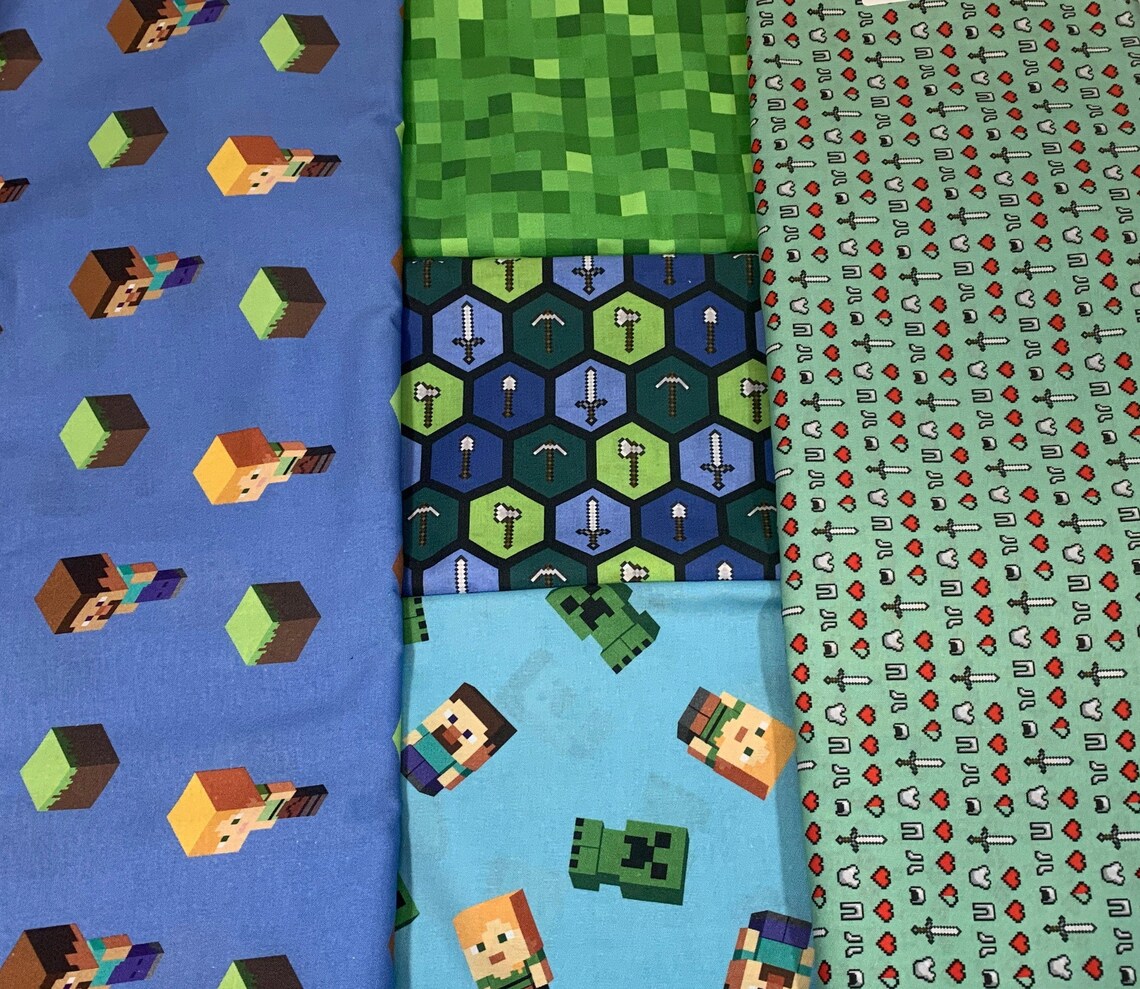 Minecraft Fabric by the YARD. Minecraft Icons on Mint Green. Etsy Canada