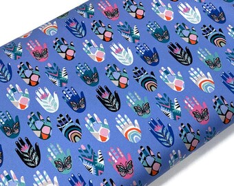 Periwinkle Blue Handprint Fabric by the YARD.  River Bend Fabrics "She Sees Shapes" 100% Cotton Fabric for quilting, clothing, home décor.