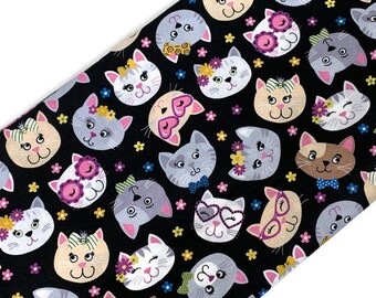 Happy Cat Fabric Sold by the YARD. Bow Wow Meow by Freckle + Lollie. Tossed Kitten Faces on 100% Cotton for Quilting, Clothing, Kids Décor.