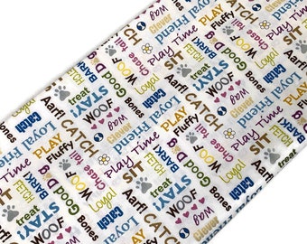 Dog Words Fabric Sold by the YARD. Bow Wow by Freckle + Lollie. Dog Words and Phrases Assorted Colors on White. 100% Cotton for Quilt Fabric