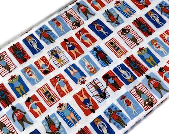 Red, White & Blue Sunbathers Print Fabric by the YARD. Dear Stella Summer. Beach, Sea, Ocean Designs 100% Cotton for Sewing, Quilting, Decor