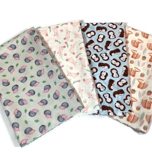4 Piece FAT QUARTER BUNDLE--Cuddly Critters Collection--Hedgehog, Bunny, Squirrel, Porcupine-100% Cotton for Quilting, Kids Crafts, Sewing