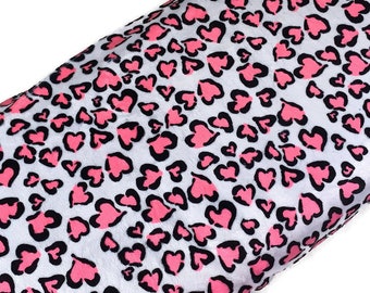 Pink, Black & White Leopard Heart Print Minky Fabric Sold by the YARD. Plush 100% Polyester 58/60" Wide for Crafts, Kid Clothing, Home Décor