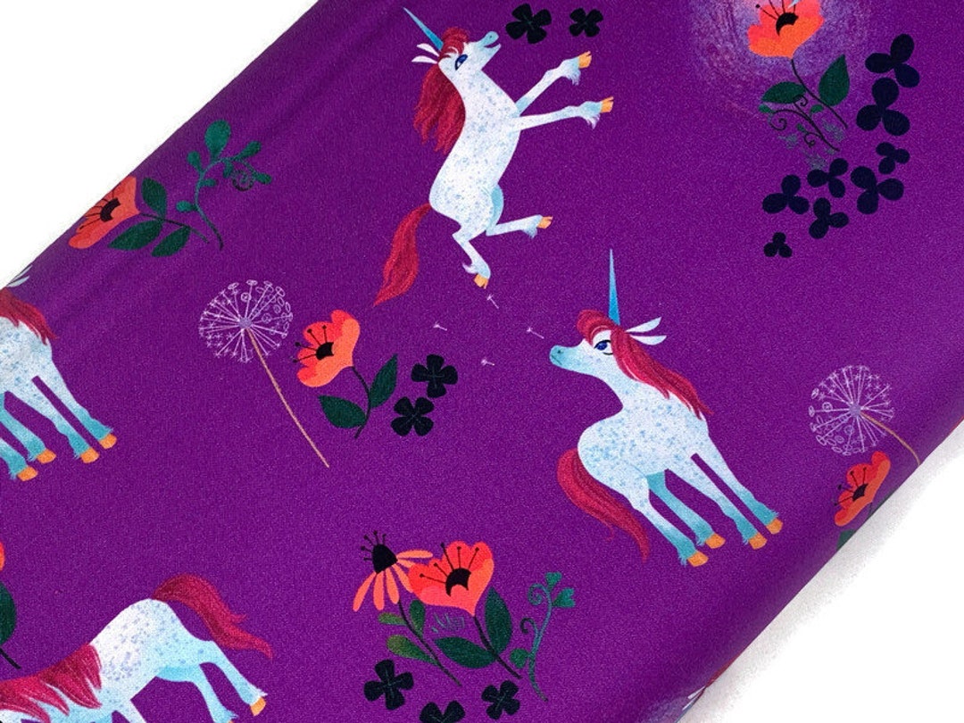 Purple Uni the Unicorn Print Fabric by the Yard. White Unicorns From ...