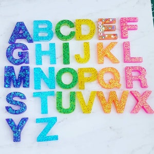 Custom Resin Rainbow Alphabet Set customized with name sensory bin toys opened ended play magnetic