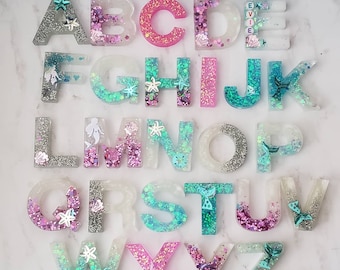 Custom Resin Mermaid Alphabet Set learning homeschool montessori sensory toys sensory bin customized alphabet glitter personalized magnetic