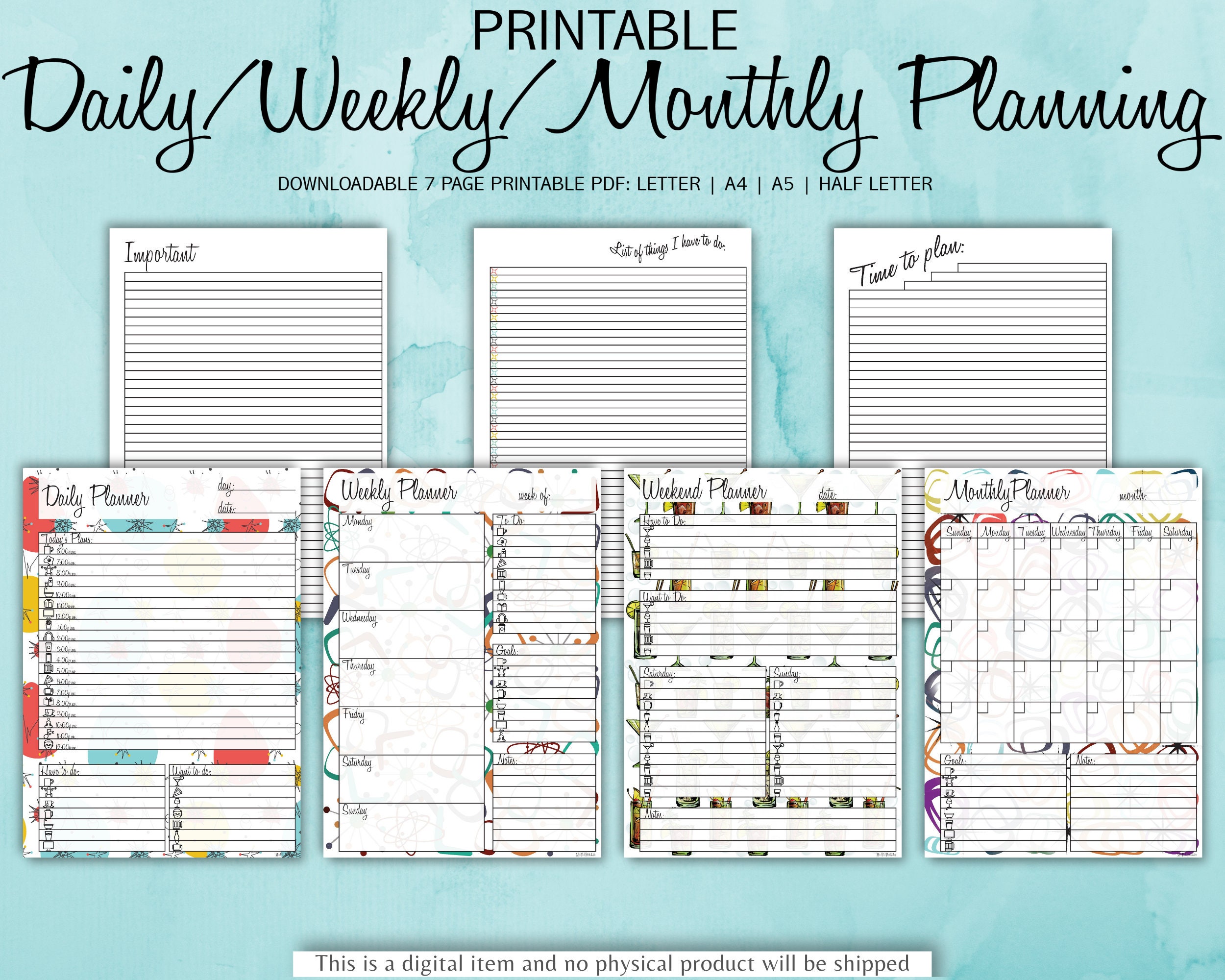 Daily Weekly Weekend Monthly Planner Bundle Printable A4 | Etsy