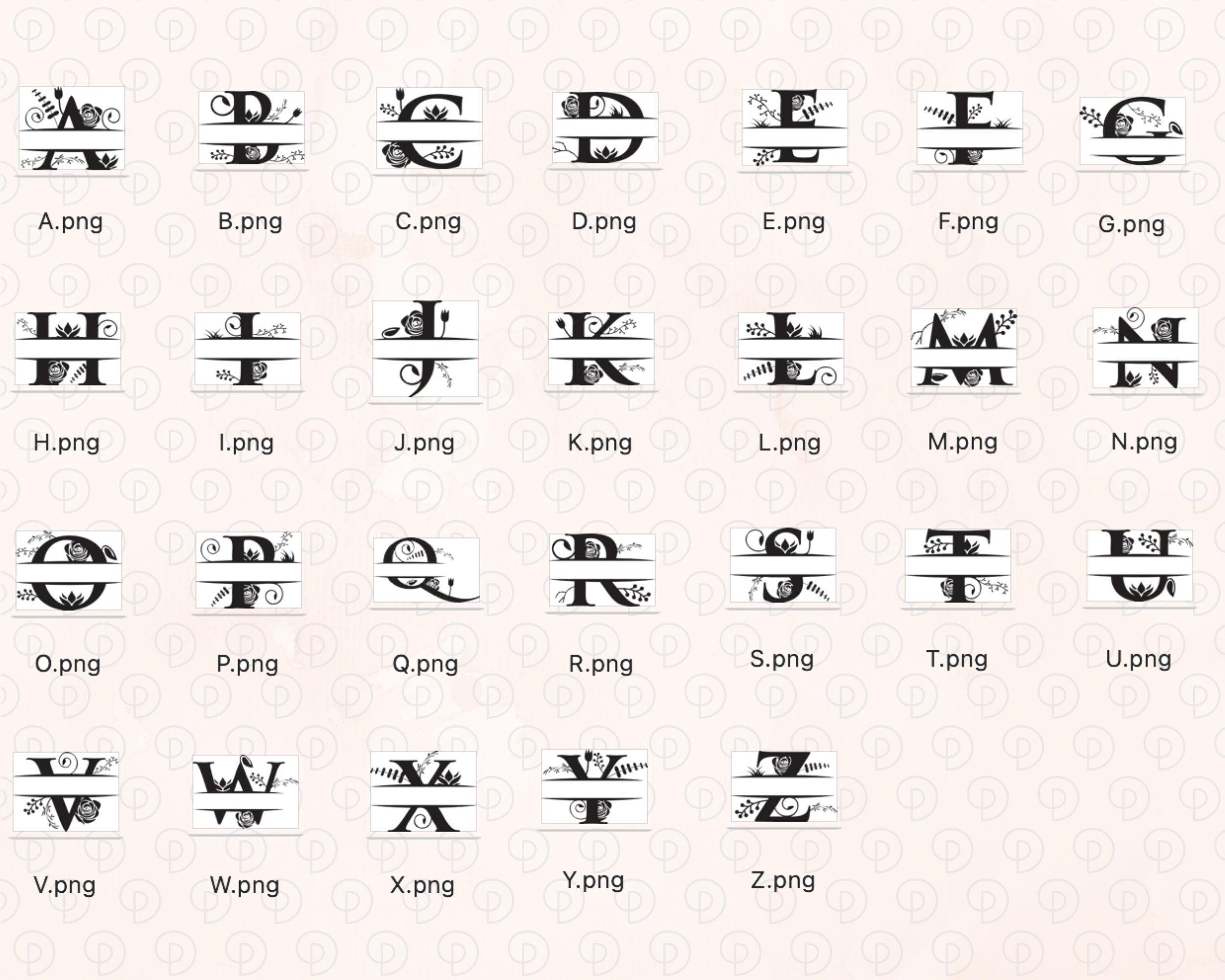 Split Monogram Alphabet SVG PNG EPS | Floral Split Monogram Frame ...
