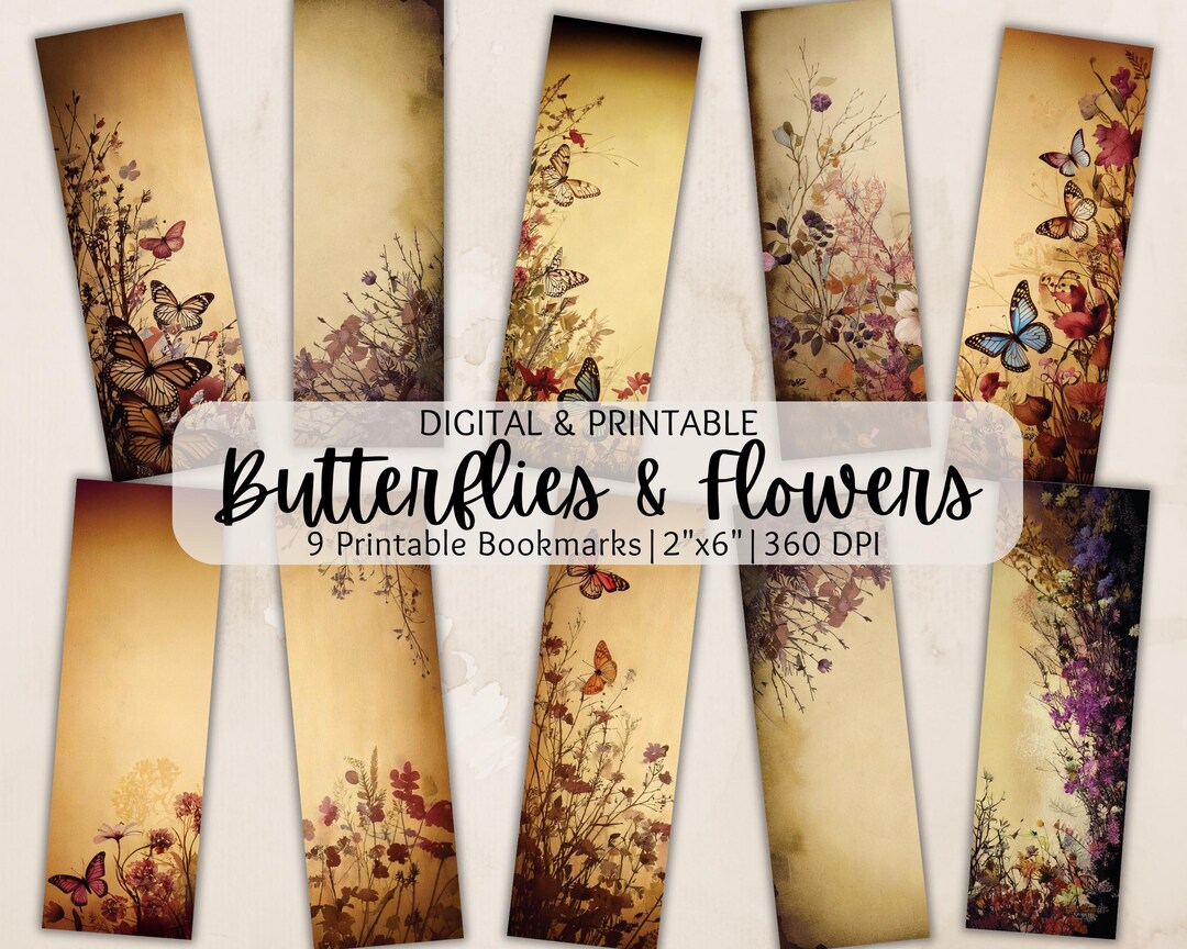 Whimsical Butterflies & Flowers Printable Bookmarks | Vintage Floral ...