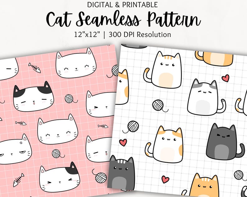 Cat Seamless Pattern | Digital Paper Pack | Wallpaper Cat | Cat ...