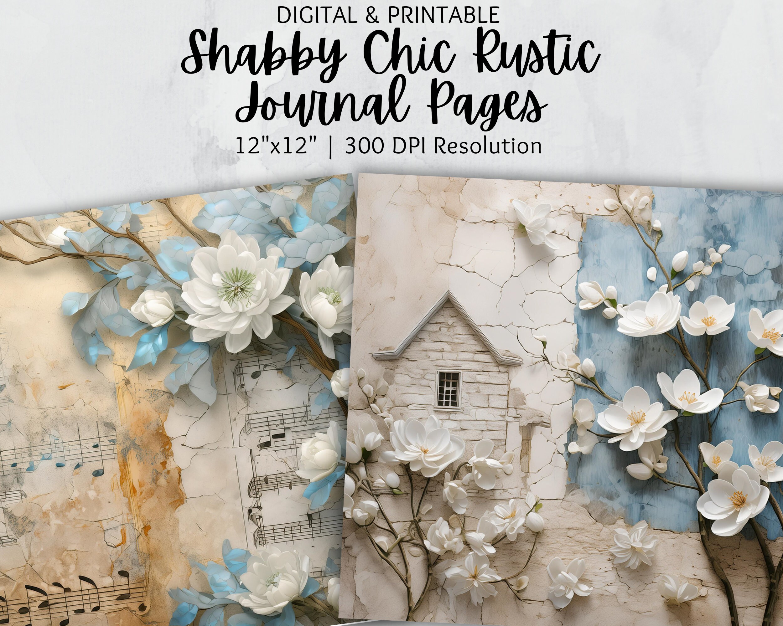 Shabby Chic Rustic Junk Journal Pages | Vintage Digital Paper Pack PNG ...