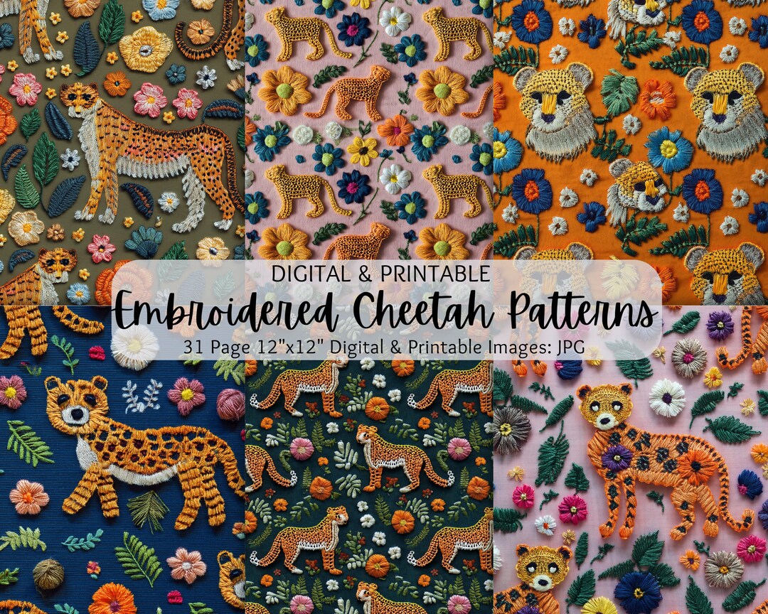Cheetah Embroidery Images | Embroidery Cheetahs | Embroidered Cheetah ...