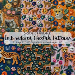 Cheetah Embroidery Images | Embroidery Cheetahs | Embroidered Cheetah Patterns | Embroidered Seamless Patterns | Commercial Use | Animals