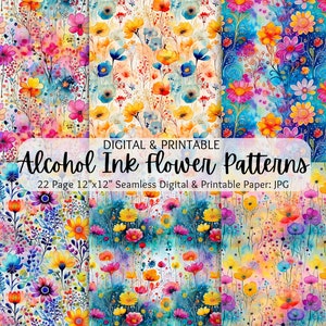 Alcohol Ink Watercolor Flowers Seamless Patterns | Digital Paper Pack | Commercial Use | Watercolor Floral Patterns | Seamless Flowers