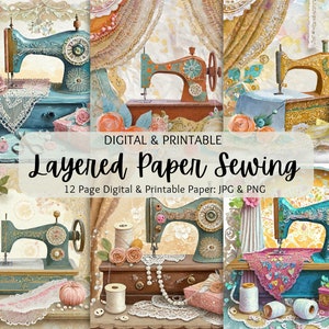 Layered Paper Sewing Bundle PNG | Sewing Machines Clipart | Instant Download | Commercial Use | Shabby Chic | Vintage | Dressmaker | PNG
